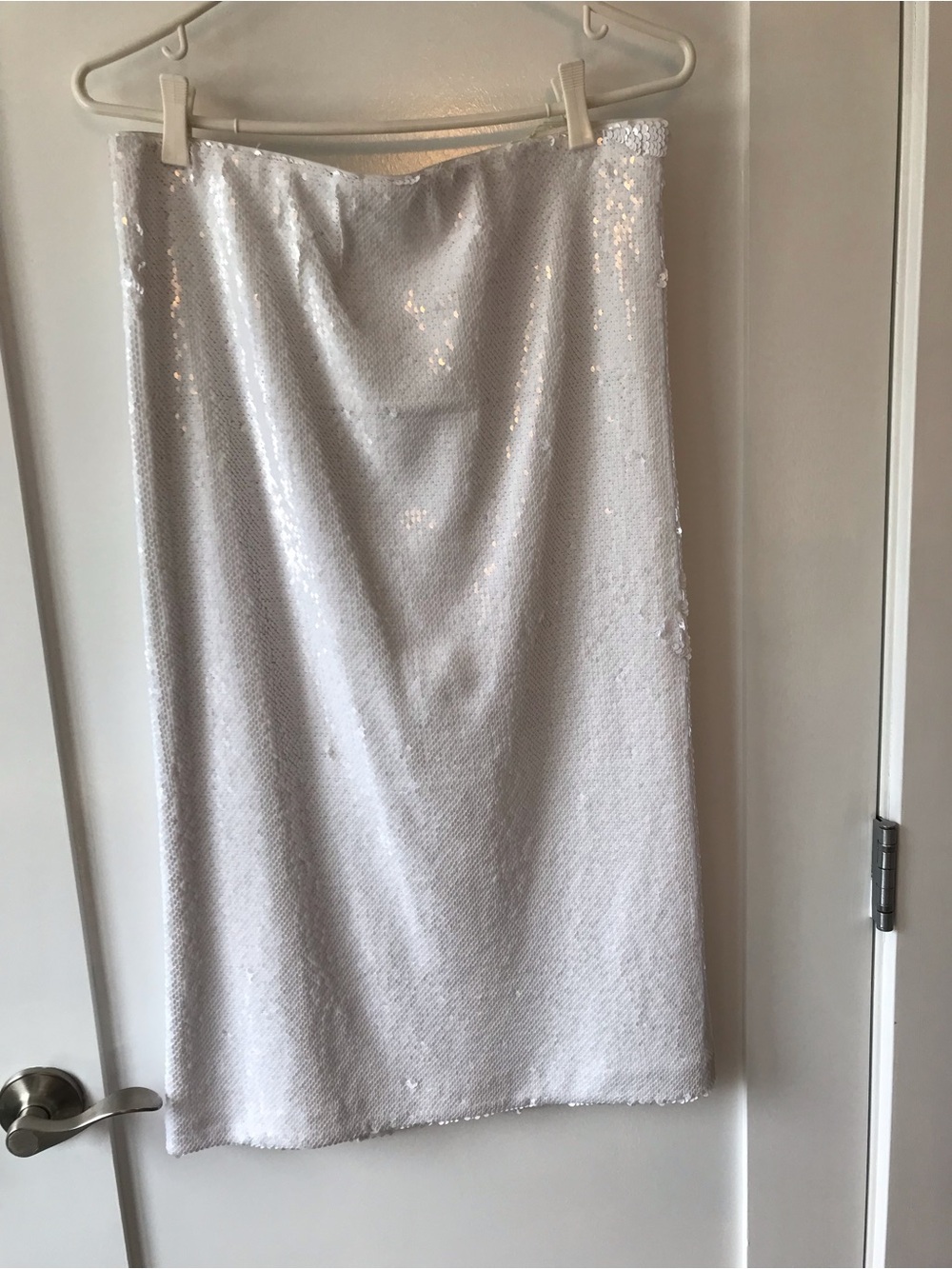Women's White Sequin Midi Skirt - Elegant Evening Pencil Style